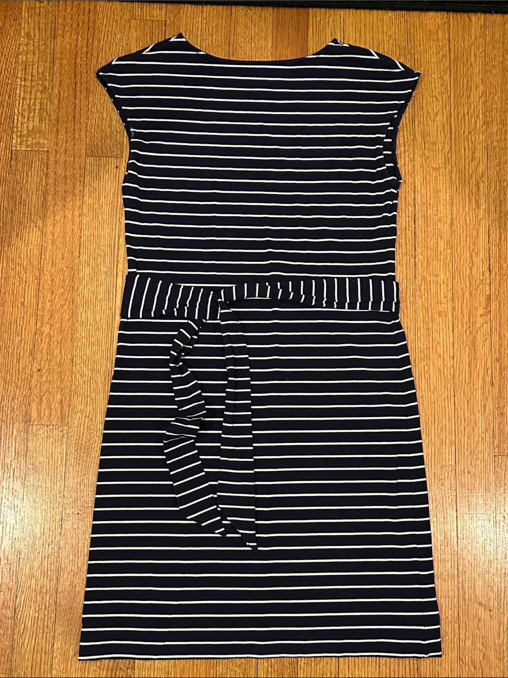 Lauren Ralph Lauren Navy and White Striped Belted Sheath Dress Size Small